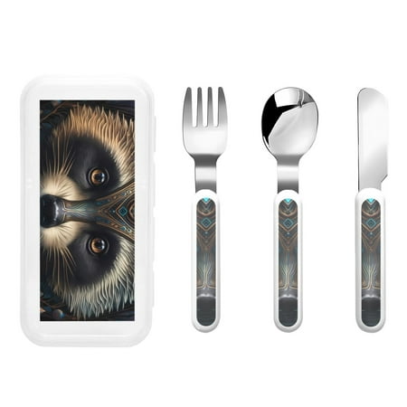 

Lukts Tribal Style Raccoon for Children s Knife Fork and Spoon Three-Piece Set Stainless Steel Children and Toddler Safety Cutlery with Outer Box