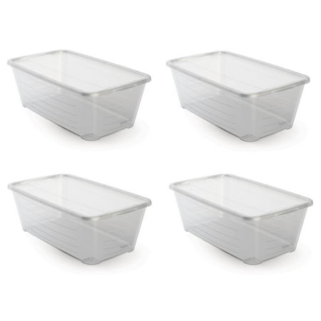 Life Story SHB-4 6 Quart Rectangular Clear Plastic Storage Shoe Box, 4 Pack