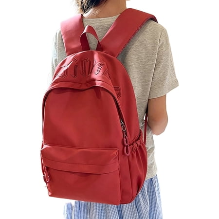 SNKSDGM Simple Fashion Student Backpack for Middle School Solid Color Lightweight Daypack Spacious Casual Backpack for Daily School and Short Trips Red