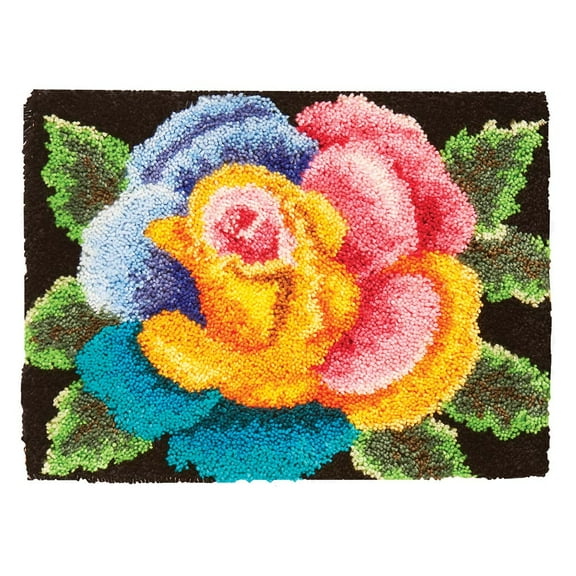 Latch Hook Rug Kits for Adults,Colorsplash Rose latch hook kits for adults cushion,DIY Yarn Carpet Crafting Arts Cushion Mat Crochet Tapestry Sofa Decor 62 × 42cm / 24.4 * 16.5 inches