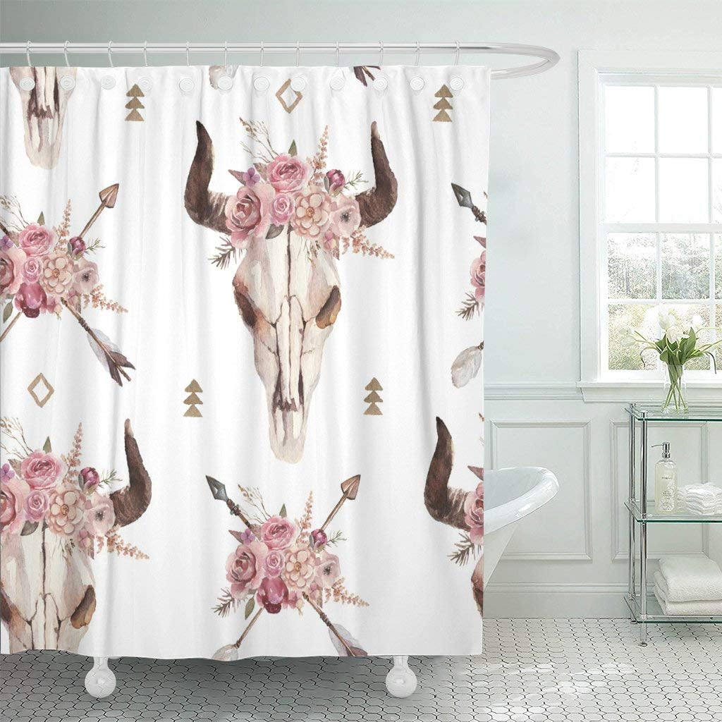 Bohemia Dreamcatcher Deer Skull Shower Curtain Bathroom Mat Waterproof Fabric 