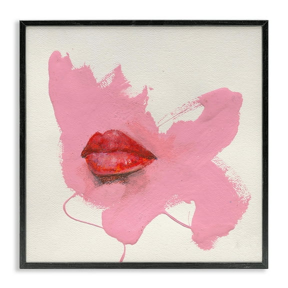 Stupell Industries Red Lips on Pink People Painting Black Framed Art Print Wall Art, 12 x 12