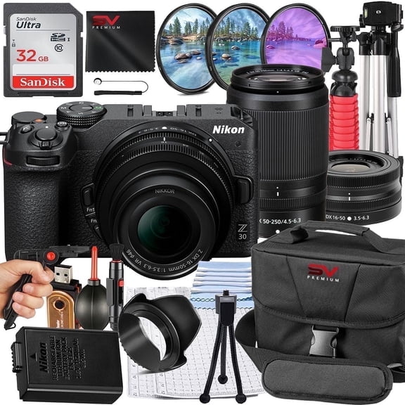 Nikon Z30 Mirrorless Camera with 50-250mm Lens   32GB Memory Card   Pistol Grip Tripod   SV Premium Accessory Bundle (International Version)