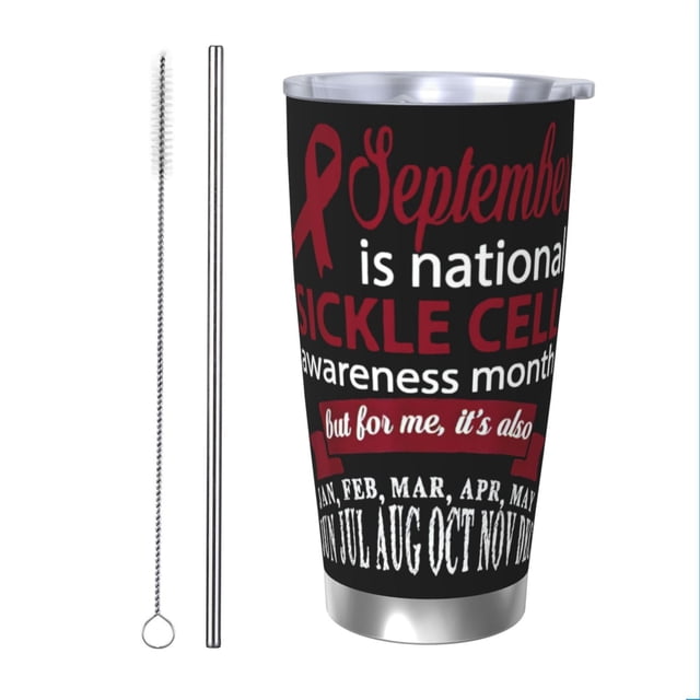 Vaso de acero inoxidable de 20 oz para el mes de concientización sobre la anemia falciforme, taza térmica portátil con tapa