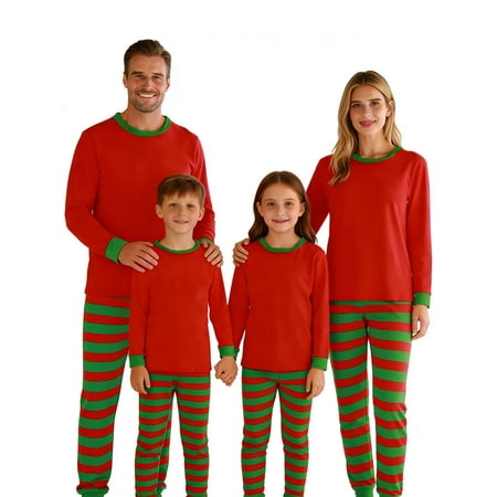 Gustave Christmas Family Matching Pajamas Set Striped Xmas Family Pjs Set Holiday Jammies Sleepwear 2 Pieces Long Sleeve Tops Pants Loungewear for Women Men Kids Couples