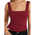 thumbnail image 1 of Camisetas Sin Mangas Ajustadas con Cuello Cuadrado para Mujer, de Doble Capa, Sin Costuras, Ajustadas, Básicas, -Verano 2025 Rojo XL, 1 of 9