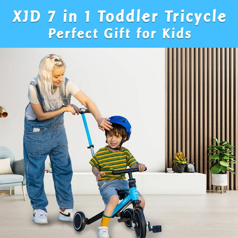 XJD 7-in-1 Toddler Bike, Adjustable Tricycle with Push Handle