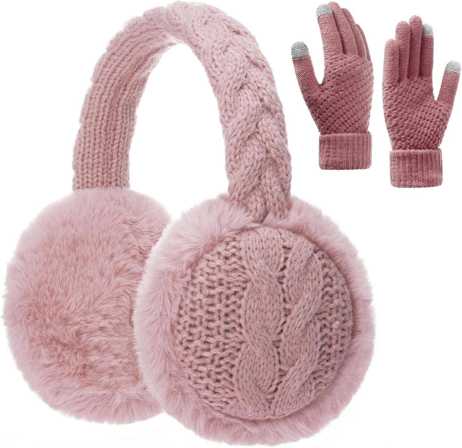 Winter Ear Muffs Gloves for Women Cute Foldable White 