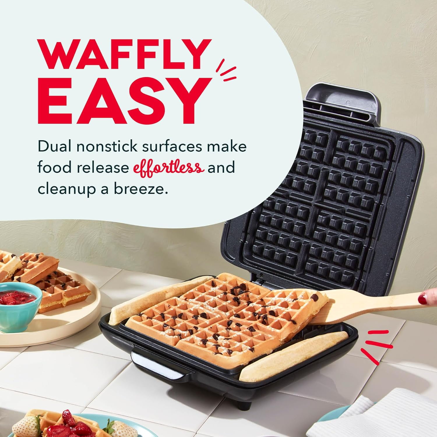 No-Drip Waffle Maker - Makes Four Waffles at Once for Hassle- Breakfasts