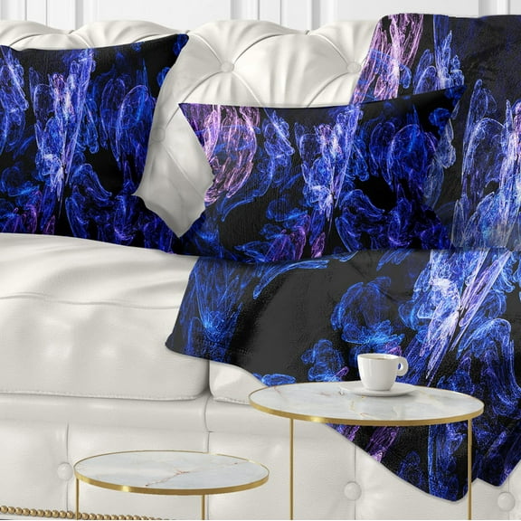 Designart Dark Blue Fractal Desktop - Abstract Throw Pillow - 12x20