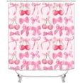 thumbnail image 2 of 4PCS Pink Bow Shower Curtain Sets With Rugs, Preppy Shower Curtain, Waterproof Fabric White Shower Curtain Checkered Coquette Princess Cute Coquette Bowknot Aesthetic Teen Girls Bathroom Decor, 2 of 7