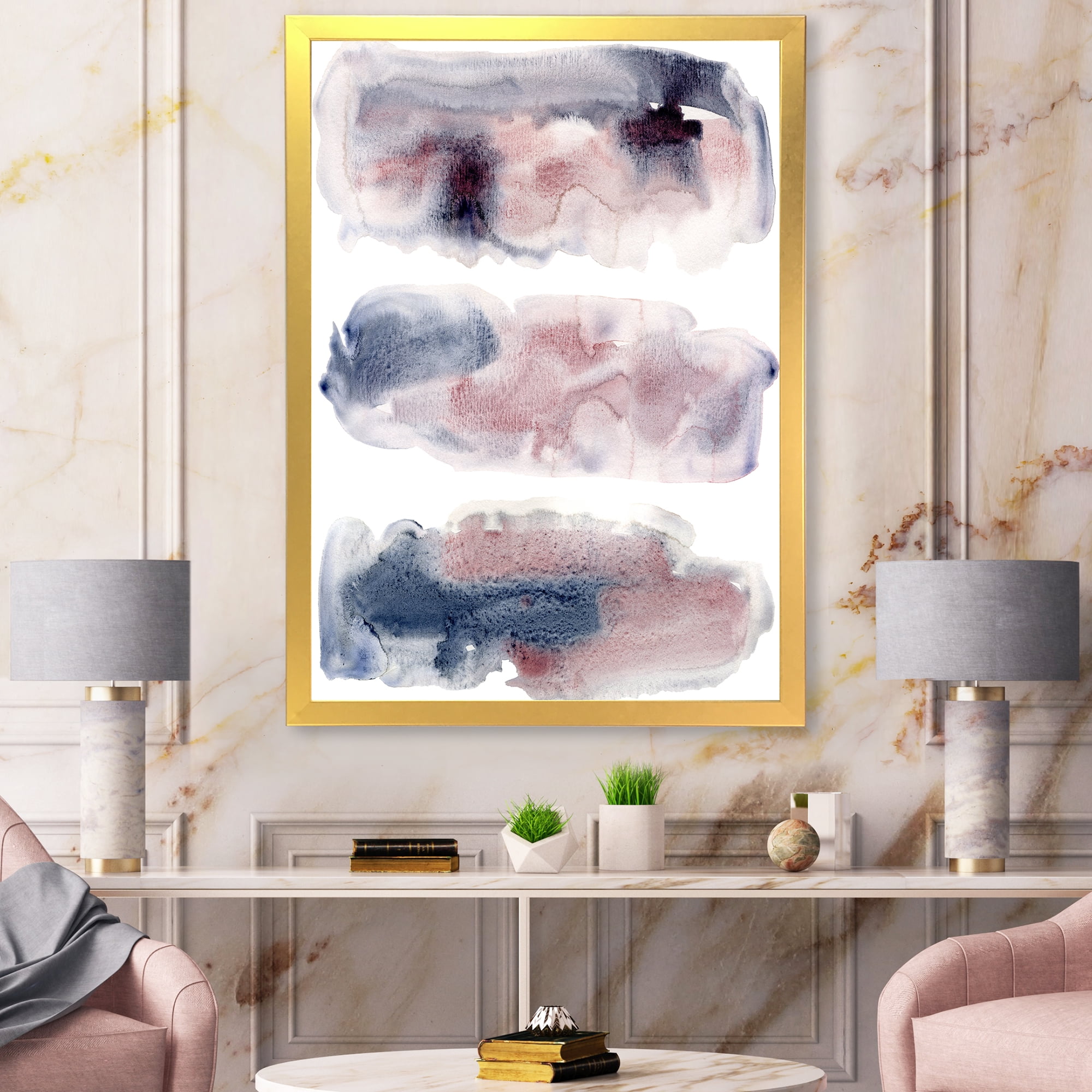 Designart 'Blue and Pink Clouds With Beige Spots I' Modern Framed Art Print