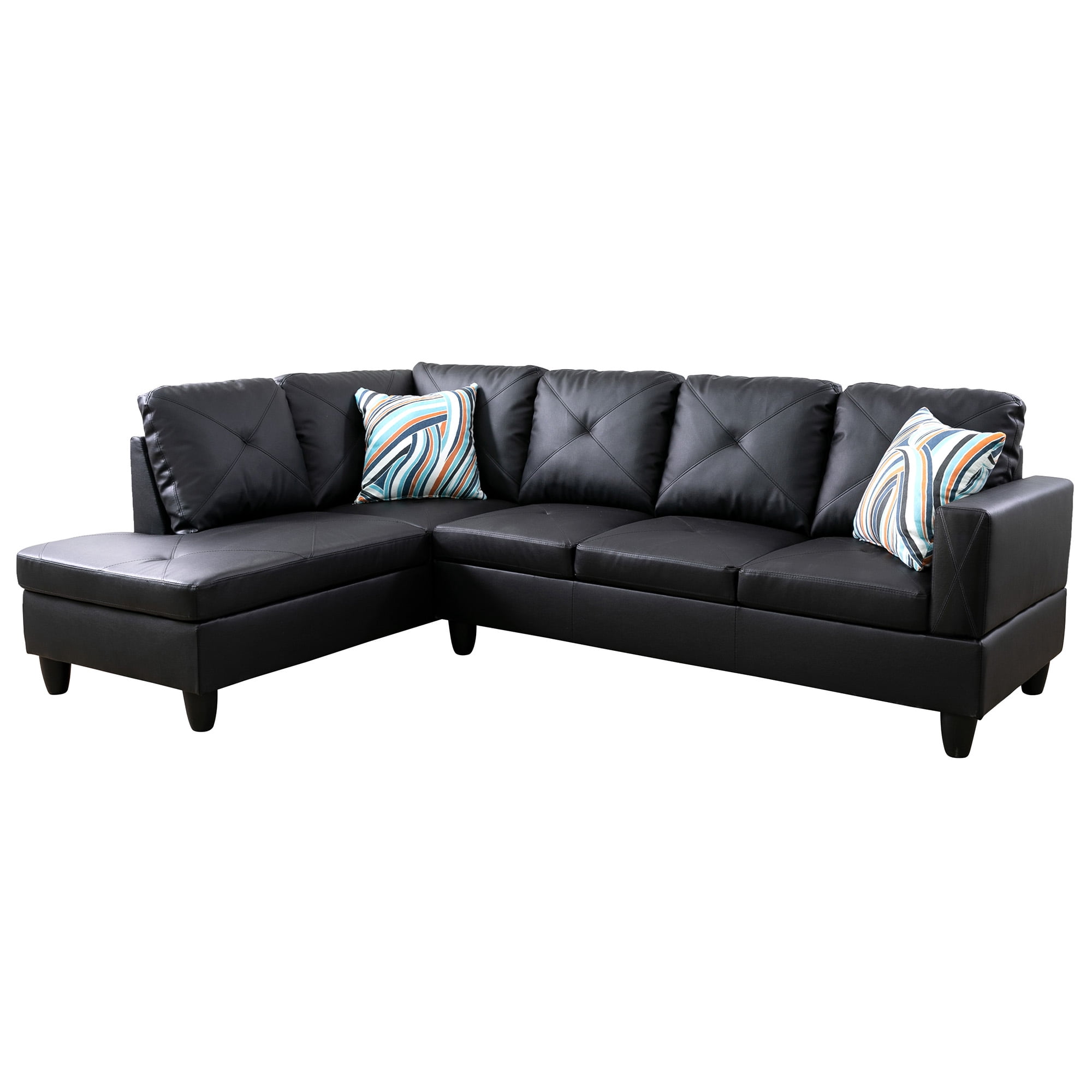 Hommoo Faux Leather Modern Sectional Sofa, Living Room Furniture Sets,L Shaped 4-Seat Couch Sofa Set for Home, Apartment, Dorm, Black(No Ottoman)