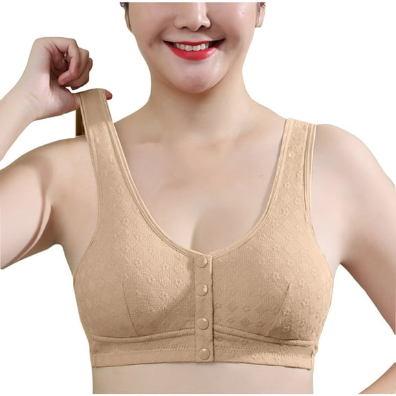 Tumotour Front Open Bras For Women Button Traceless Wirefree Without Steel Ring Breathable Gathering Underwear Comfy Soft Cotton Design Style Front Buckle Daily Bras