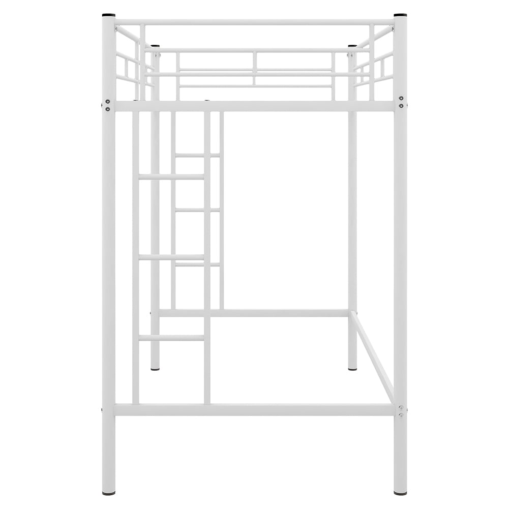 Kadyn Twin Loft Bed, Metal Bed with Rails & Ladders on Both Sides, White