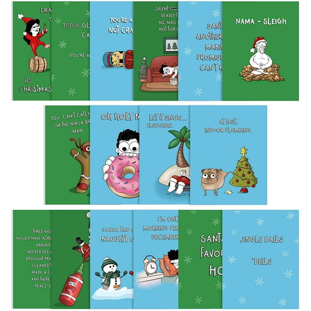 Cartes de Noël Drôles Cartes de Voeux Sarcastiques pour les Amis et la Famille (Pack de 16 (1 de Chaque Conception), Drôle