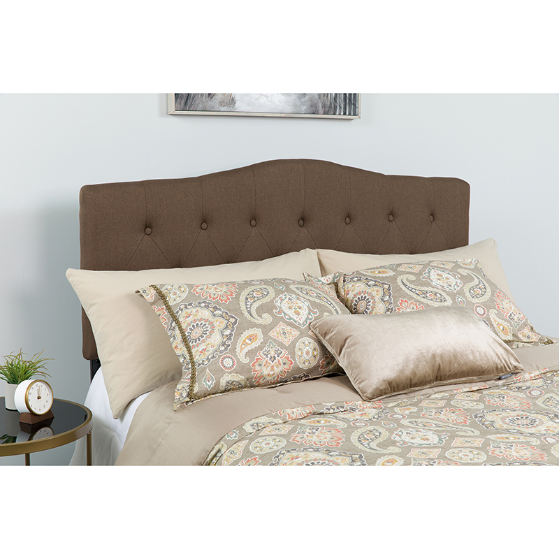 Arched Button Tufted King Size Headboard in Dark Brown Fabric
