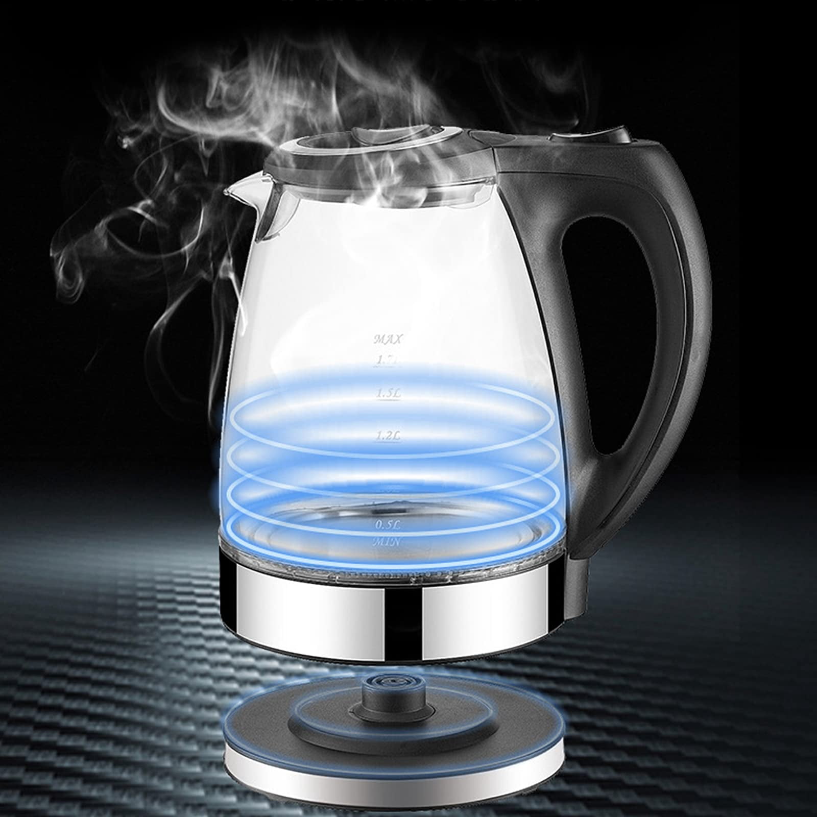 Yilush Electric Kettle, No Plastic Contact With Water, Wide Mouth For Easy Cleaning, Auto Shut Off, 1.7L Tea Kettle & Hot Water Boiler, Water Heater & Teapot, Borosilicate Glass, Black, 1500W