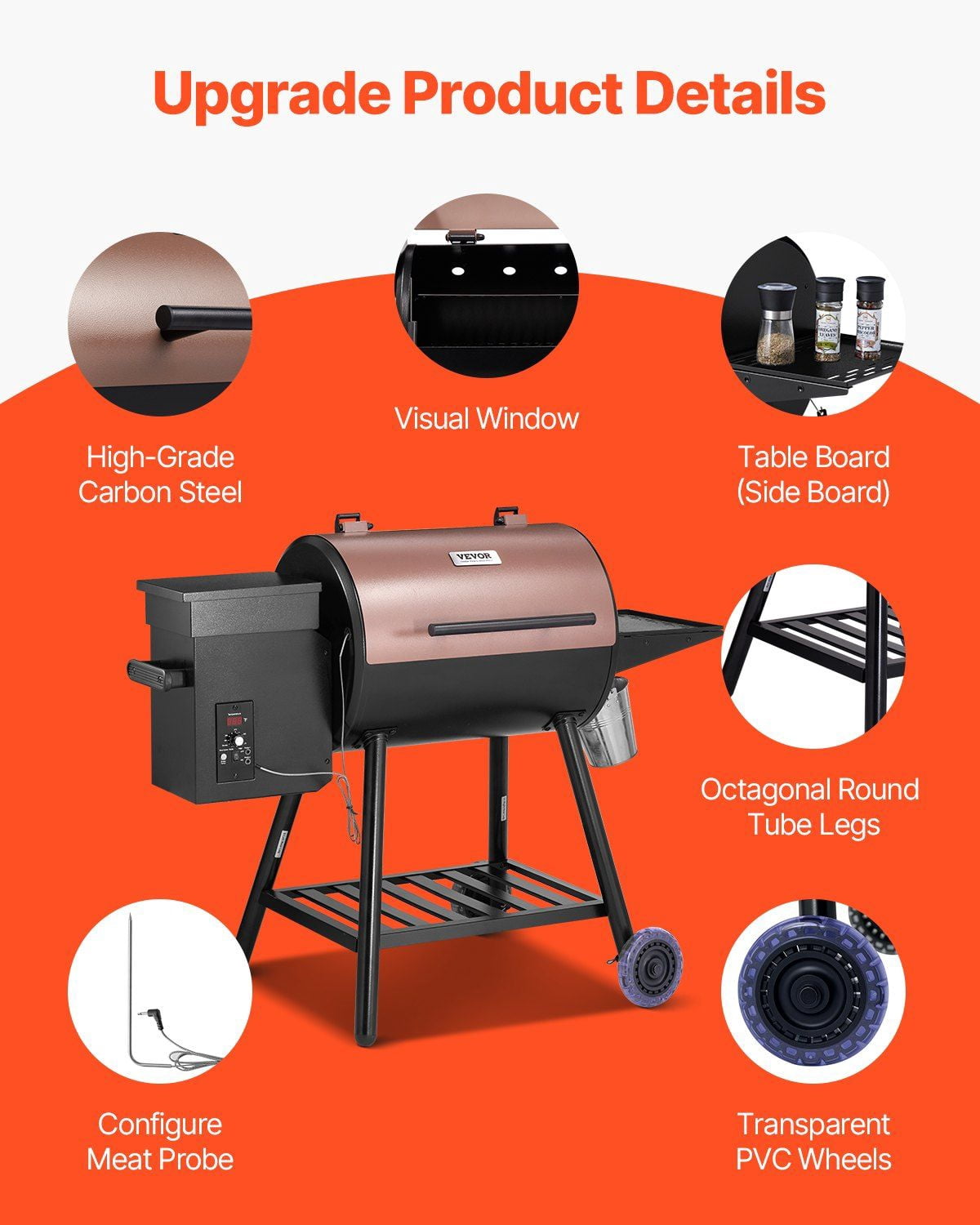 All-in-One Wood Pellet Grill and Electric Smoker 8 BBQ Functions, Spacious 456 Square Inch Cooking Surface, Equipped with Digital Thermostat and Food Probe, 500°F Max Heat, in Black