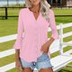 thumbnail image 4 of Craaazy Women's Relaxed Fit V Neck Blouse, Solid Color 3/4 Sleeve Flare Cuff Top, Loose Comfy Button Accent Casual Tee for Spring & Summer Gifts, 4 of 7