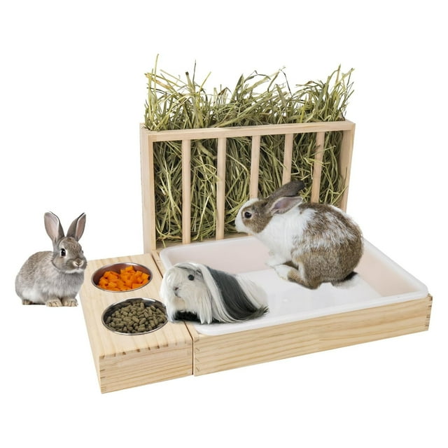 Rabbit Manger Food Rack, Spacious Wooden Rabbit Feeder Box Anti Tip Structure Prevent Splashing for Home