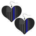 thumbnail image 6 of Retro Thin Blue Line Flag Leather Heart Earrings Dangle For Women Love Earrings Lightweight, 6 of 6