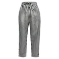 thumbnail image 4 of Women's Pants Fashion Casual Pants For Women Cotton Linen Striped Elastic Belt High Belt Pocket Trousers Side Buttons Cropped Casual, 4 of 6