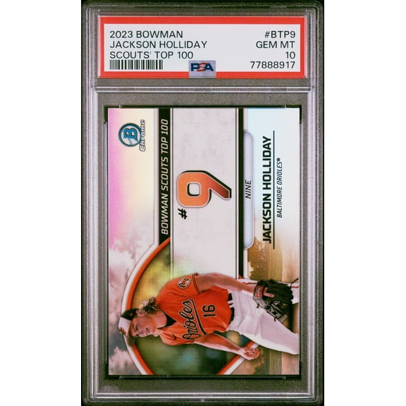 Graded 2023 Topps Bowman Jackson Holliday #BTP9 Scouts Top 100 Rookie RC Baseball Card PSA 10 Gem Mint