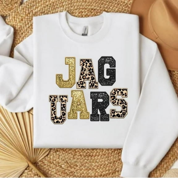 Jaguars Sweatshirt -Leopard (Faux Sequin Varsity Letters), Southern, Bayou Classic, NOLA, Football, SWAC