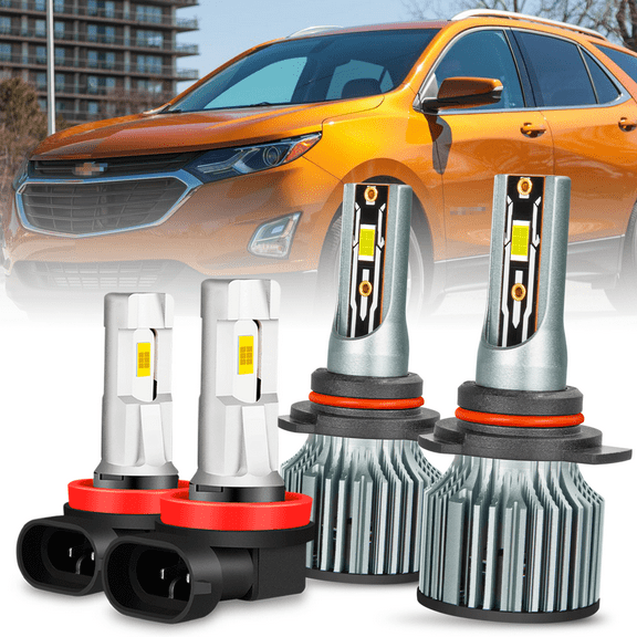 For 2018 2019 2020 2021 Chevy Equinox Combo LED Headlight High Low Beam Fog Light Bulbs Kit 300% Brighter than Halogen 6500K White 4PCS