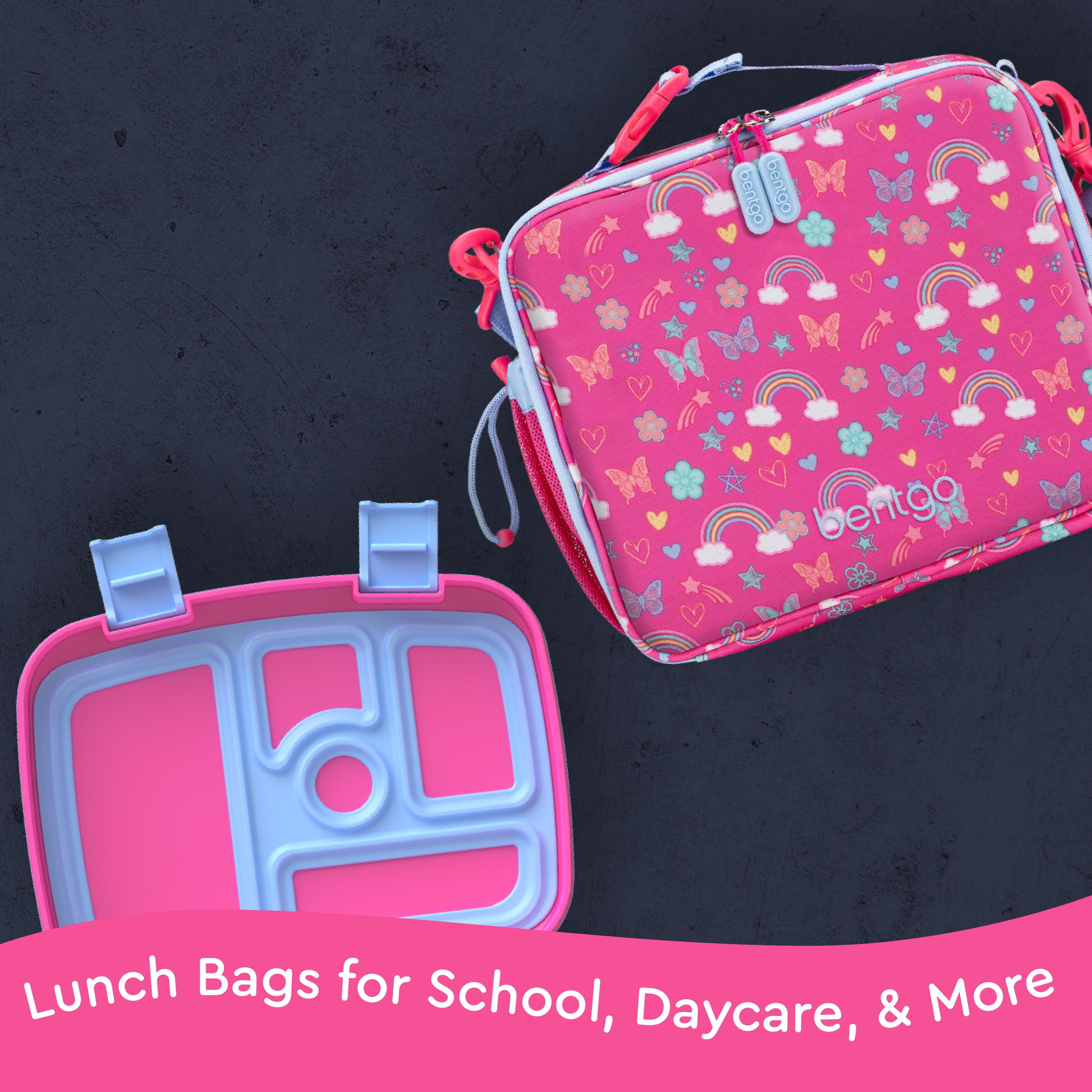 Bentgo Kids Lunch Bag - Rainbows and Butterflies, Leak-Proof Bento Lunch Box for Kids, Durable, BPA-Free, Dishwasher Safe, Perfect for School Lunches