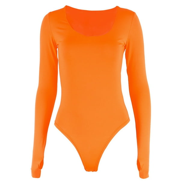 Body de manga larga para mujer, moderno, encantador, ajustado, para bailar, talla S, naranja