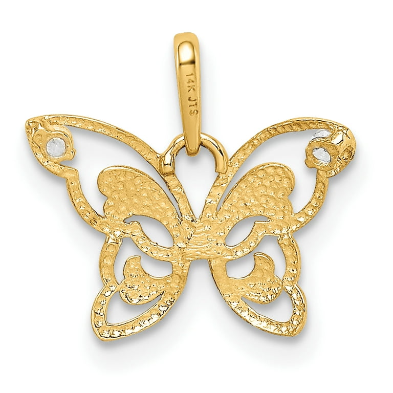 Carat in Karats 14K Yellow Gold Polished CZ Butterfly Pendant