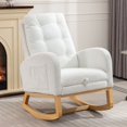 thumbnail image 2 of PORKISS Accent Rocking Chair with Pull-Out Footrest, Particle Fleece Accent Rocker Chair with Rubber Wood Legs Side Pocket, Glider Rocker with High Backrest for Living Room Bedroom Playroom, White, 2 of 11