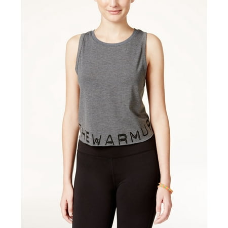 Jessica Simpson The Warm Up Juniors Graphic Crop Tank Top Harvard Grey L