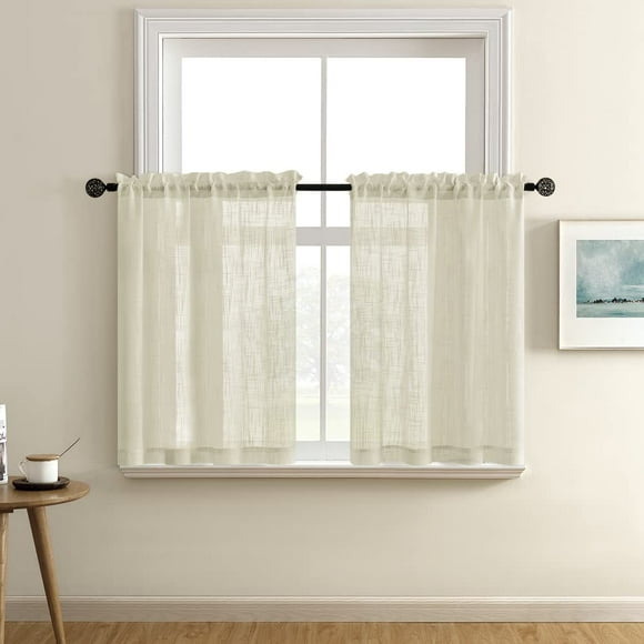 XTMYI Small Window curtains for Kitchen Rustic country Sheer Short curtain for Bathroom Bedroom 30 Inch Length Tan Beige