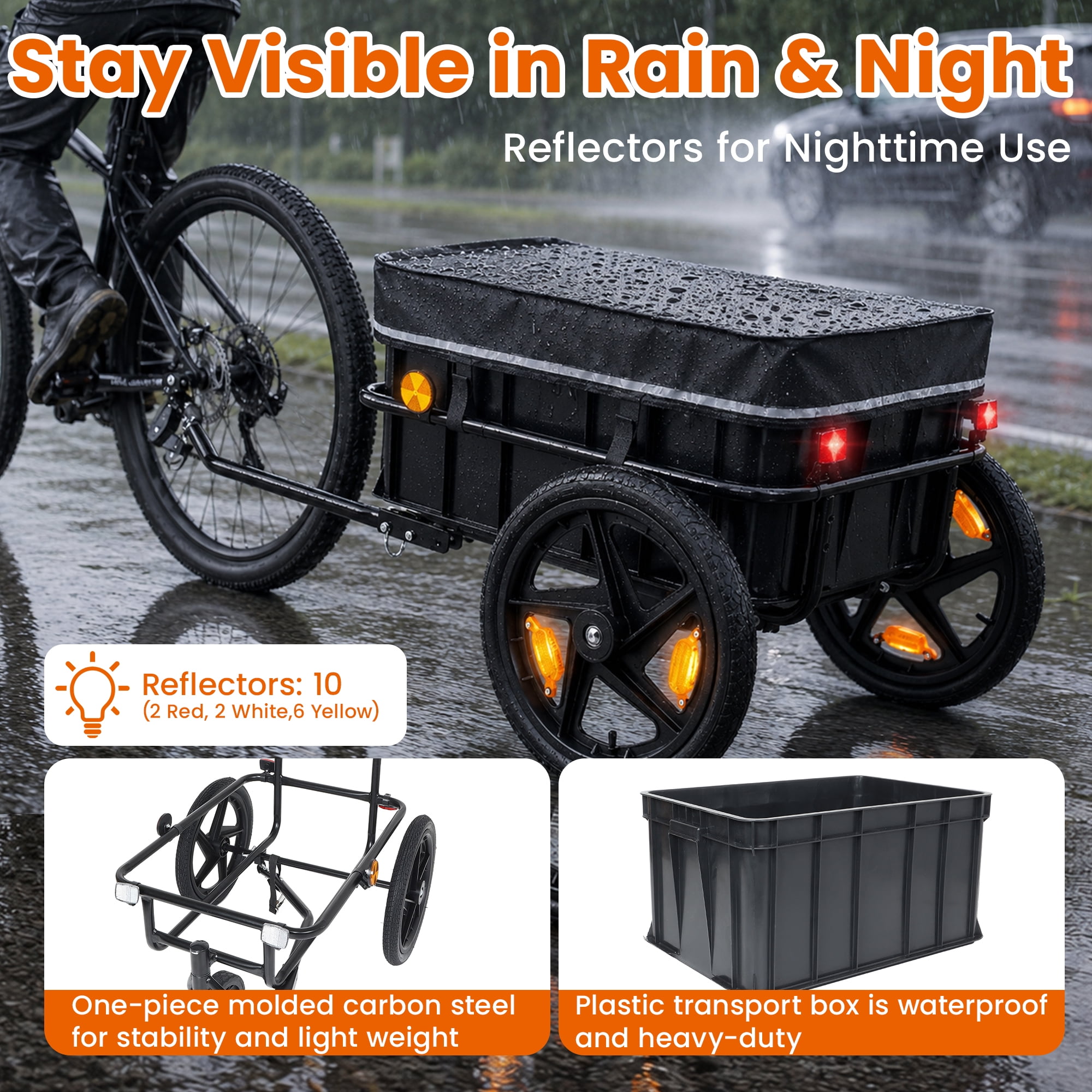 2-in-1 Bike Trailer Pushcart 154 lbs Capacity 16 Wheels Waterproof Cover Adjustable Handle
