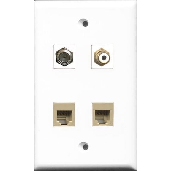 RiteAV 1 Port RCA White and 1 Port Coax Cable TV- F-Type 2 Port Phone RJ11 RJ12 Beige Wall Plate