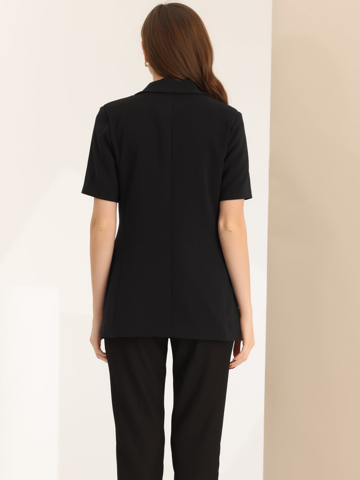 DARING DIVA Short Sleeve Button Down Lapel Blazer XL Black