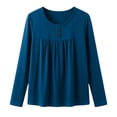 thumbnail image 3 of Posijego Womens Long Sleeve T Shirts Pleated Crew Neck Casual Solid Color Base Layer Tee Shirt Going out Tops, 3 of 6