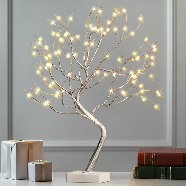 Árbol de Navidad artificial EAMBRITE, 17 pulgadas, plata, 108 LED, 8 modos
