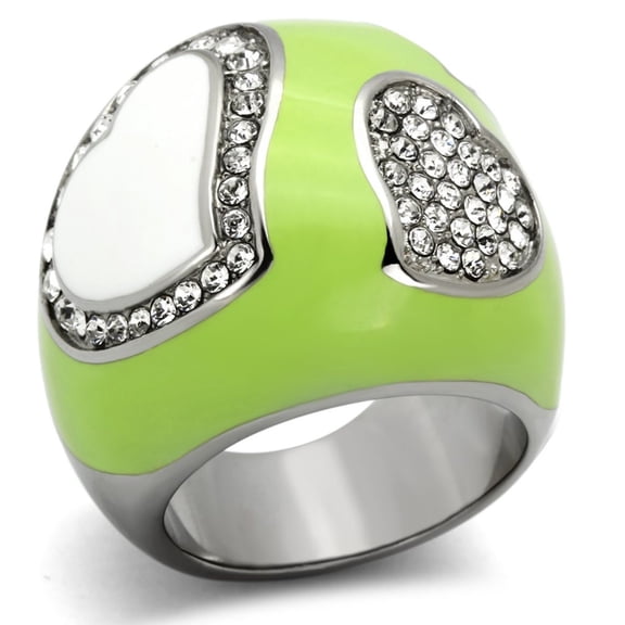 Luxe Jewelry Designs Women's Stainless Steel Ring with Heart Shaped Top Grade Crystals - Size 9