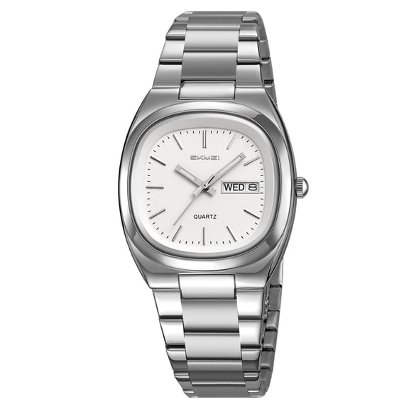 ACouple Quartz Watches Set - Stainless Strap Matching His & Hers Multifunctional Watches with Date, Alarm & Chronograph - Elegant Couple's Timepieces for Everyday Wear D