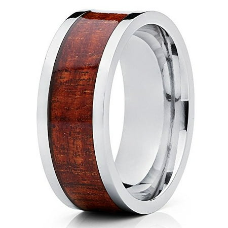- Titanium Wedding Band Koa Wood Wedding Band Titanium Wedding Ring Flat Design 8mm Comfort Fit Men Women
