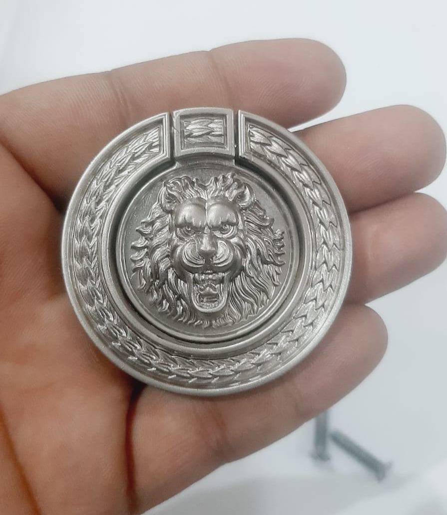 MJR Export Antique Lion Head Drawer Knob - 2 Diameter Round | Iron Drawer Knobs in Brass Brown For Home Decor