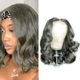thumbnail image 5 of Wavy Bob Wig Shoulder Length Granny Gray, Short Wavy Middle Part Synthetic, Heat Resistant, 17.7 Inch Middle Part Wavy Wig,Natural Wavy Hot Wig, Suitable for Daily Gatherings,Gray,7.8oz,17.7in, 5 of 6
