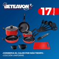 thumbnail image 2 of Batería De Cocina Juego Sartenes 17 Pzas Antiadherente Rojo, 2 of 7