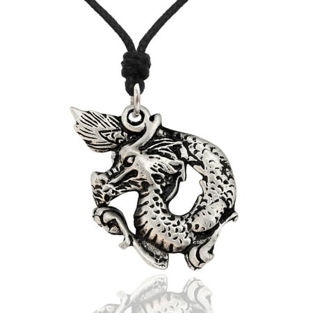 - Cute Handmade Dragon Sword Silver Pewter Charm Necklace Pendant Jewelry With Cotton Cord