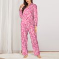 thumbnail image 2 of Vsdgher pink bow Pajamas Set Long Sleeve Sleepwear Womens Button Down Nightwear Pj Sets-Small, 2 of 7