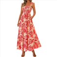 thumbnail image 2 of Vestido Maxi Bohemio de Verano para Mujer, Sin Mangas, Fruncido, con Tirantes Finos, Corte en A, Holgado, para Playa, Rojo, Talla M, 2 of 7